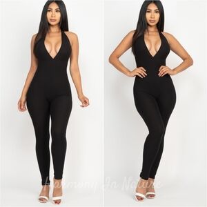 Harmony Deep Dive Bodycon Jumpsuit - Black